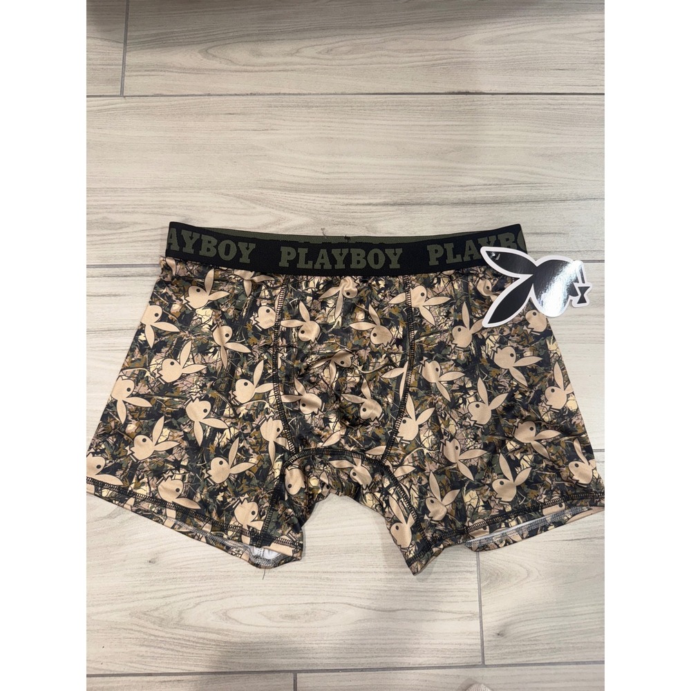 Playboy Mens Camo Bunny Head Boxer Briefs Green Tan Large NWT